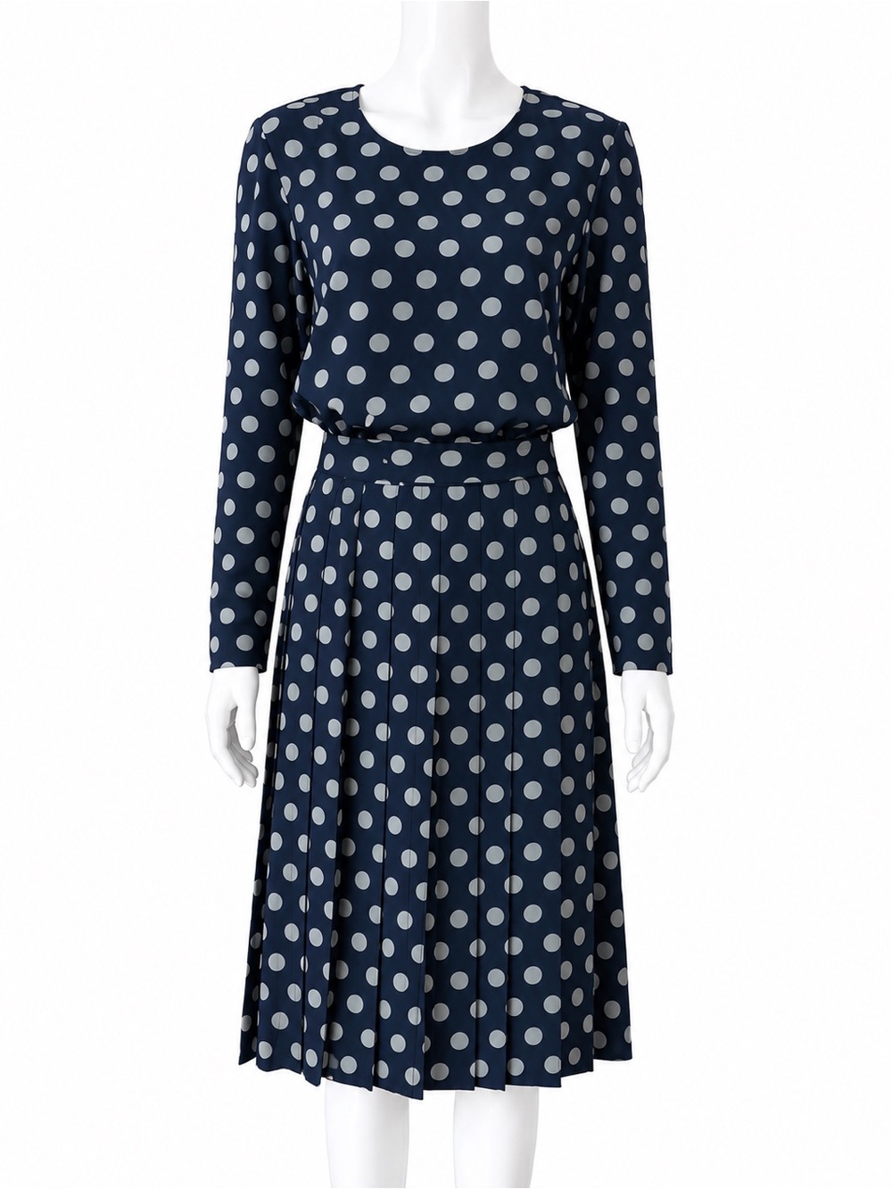 Vintage Valentino Garavani Miss V Silk Polka Dot Skirt Blouse Set IT 40